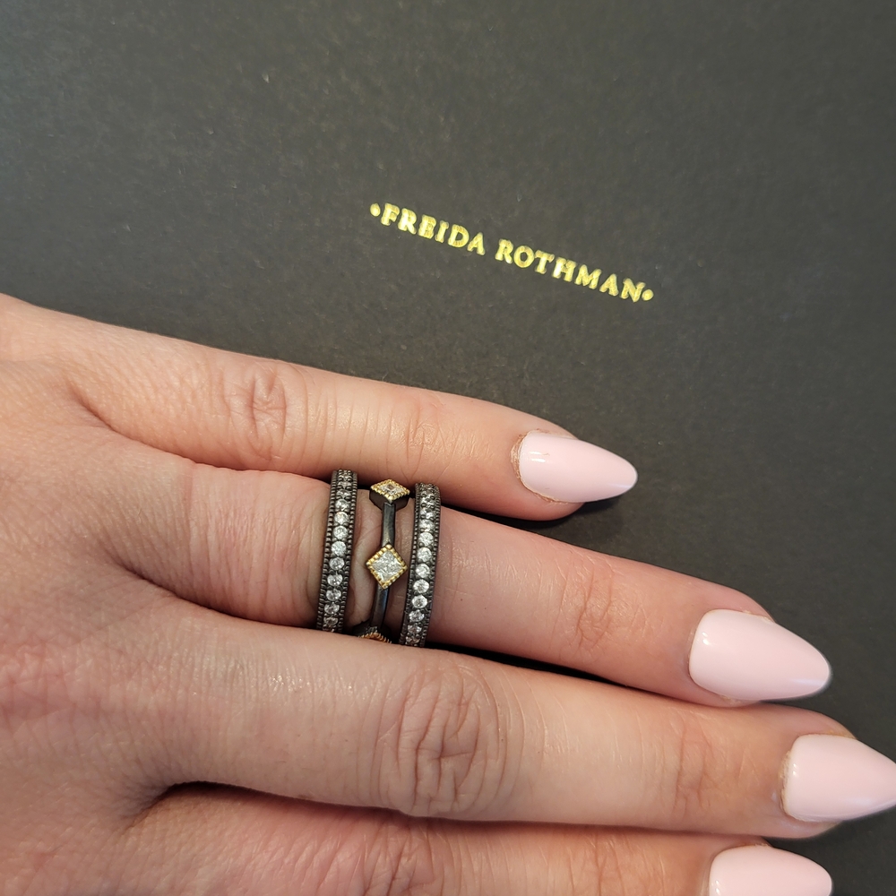 Black and Gold Diamond Stackable Ring Set